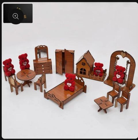 Mini Wooden Doll House Play Set